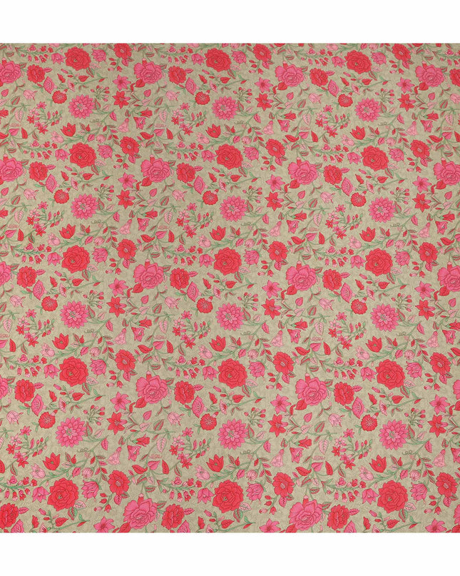 Beige Pink Floral Garden Printed Pure Silk Crepe Fabric Lightweight Soft Draping Dress Material 110 Cms Width India Origin-D28803 Regal Fabrics
