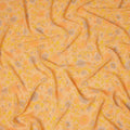 Peach Yellow Floral Botanical Printed Pure Silk Crepe Fabric Lightweight Soft Draping Dress Material 110 Cms Width India Origin-D28801 Regal Fabrics