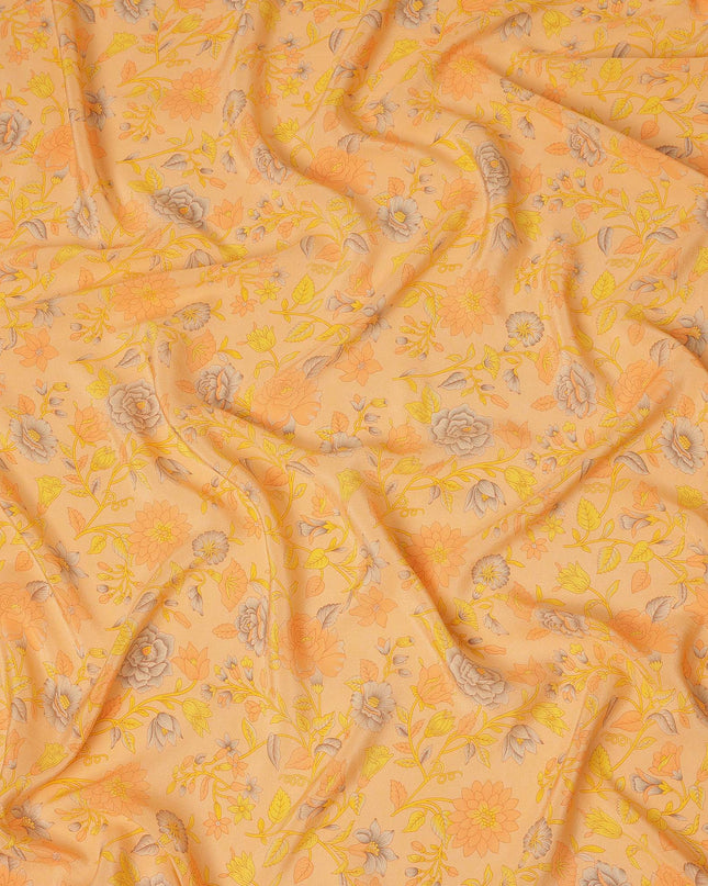Peach Yellow Floral Botanical Printed Pure Silk Crepe Fabric Lightweight Soft Draping Dress Material 110 Cms Width India Origin-D28801 Regal Fabrics
