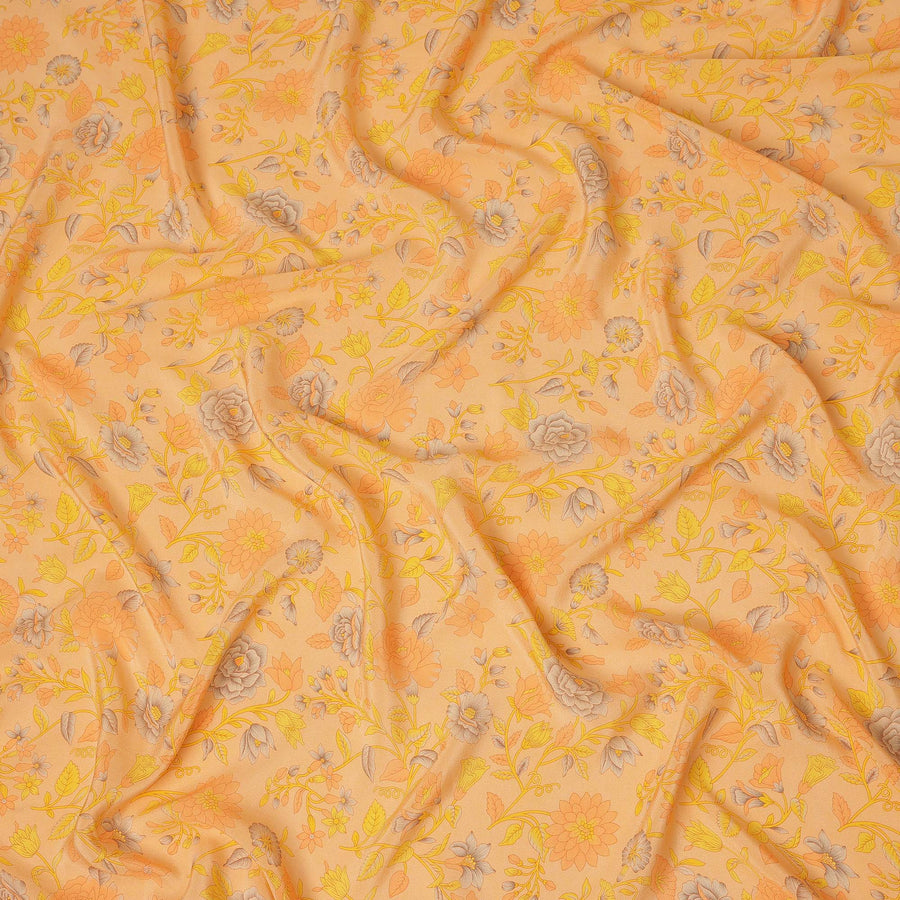 Peach Yellow Floral Botanical Printed Pure Silk Crepe Fabric Lightweight Soft Draping Dress Material 110 Cms Width India Origin-D28801 Regal Fabrics