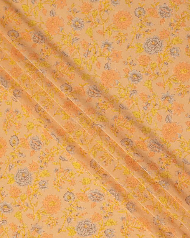 Peach Yellow Floral Botanical Printed Pure Silk Crepe Fabric Lightweight Soft Draping Dress Material 110 Cms Width India Origin-D28801 Regal Fabrics