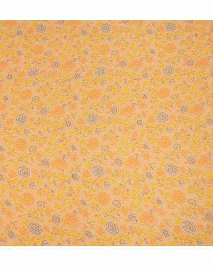 Peach Yellow Floral Botanical Printed Pure Silk Crepe Fabric Lightweight Soft Draping Dress Material 110 Cms Width India Origin-D28801 Regal Fabrics
