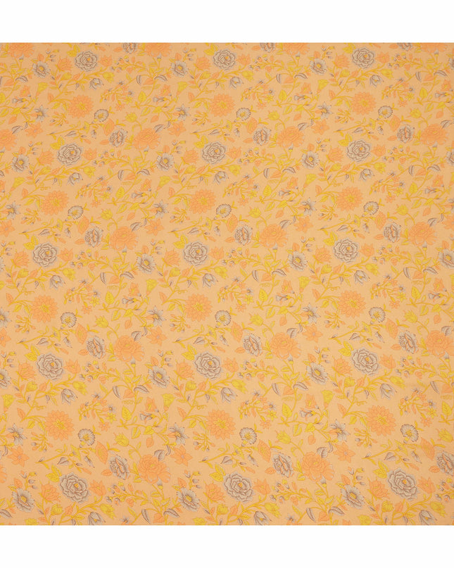 Peach Yellow Floral Botanical Printed Pure Silk Crepe Fabric Lightweight Soft Draping Dress Material 110 Cms Width India Origin-D28801 Regal Fabrics