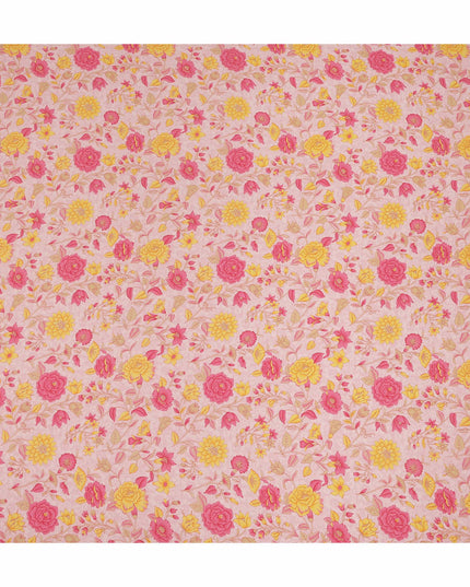 Light Pink Yellow Floral Garden Printed Pure Silk Crepe Fabric Lightweight Soft Draping Dress Material 110 Cms Width India Origin-D28802 Regal Fabrics