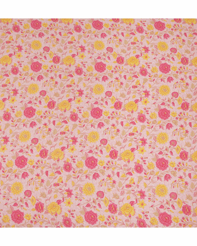 Light Pink Yellow Floral Garden Printed Pure Silk Crepe Fabric Lightweight Soft Draping Dress Material 110 Cms Width India Origin-D28802 Regal Fabrics