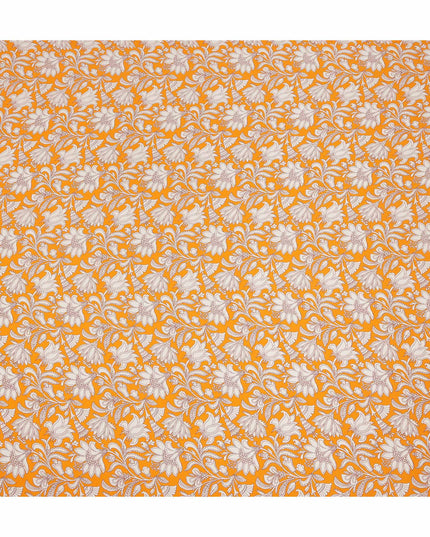 Orange White Floral Vine Printed Pure Silk Crepe Fabric Lightweight Soft Draping Dress Material 110 Cms Width India Origin-D28799 Regal Fabrics