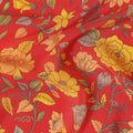 Red Yellow Floral Garden Printed Pure Silk Crepe Fabric Lightweight Soft Draping Dress Material 110 Cms Width India Origin-D28805 Regal Fabrics