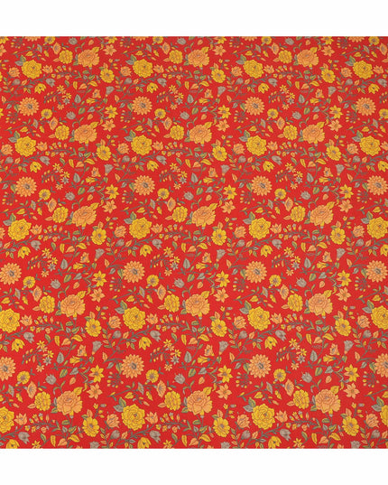 Red Yellow Floral Garden Printed Pure Silk Crepe Fabric Lightweight Soft Draping Dress Material 110 Cms Width India Origin-D28805 Regal Fabrics