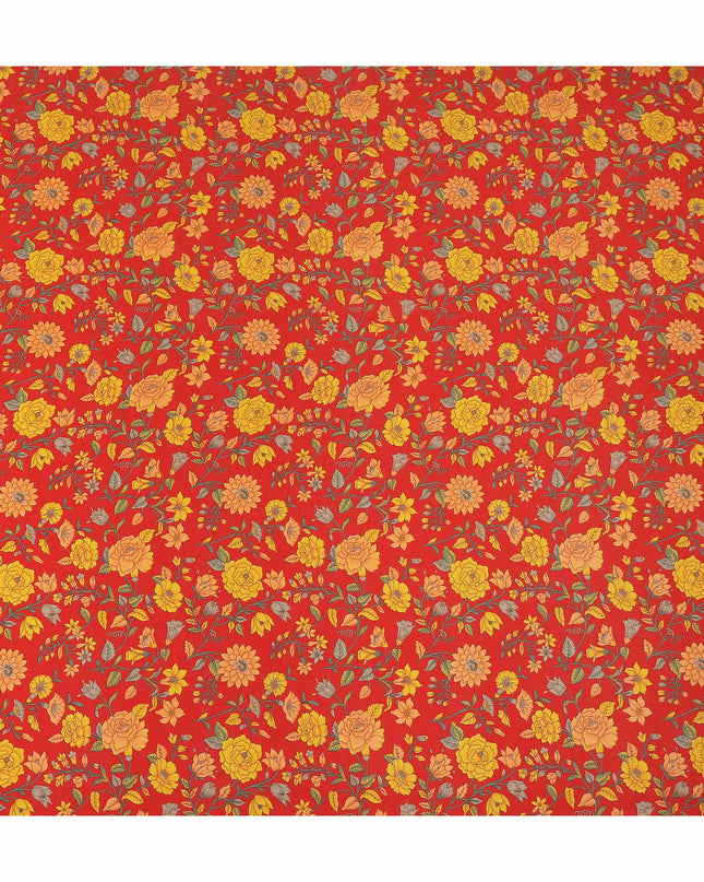 Red Yellow Floral Garden Printed Pure Silk Crepe Fabric Lightweight Soft Draping Dress Material 110 Cms Width India Origin-D28805 Regal Fabrics