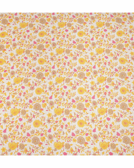 Cream Yellow Pink Floral Garden Printed Pure Silk Crepe Fabric Lightweight Soft Draping Dress Material 110 Cms Width India Origin-D28804 Regal Fabrics