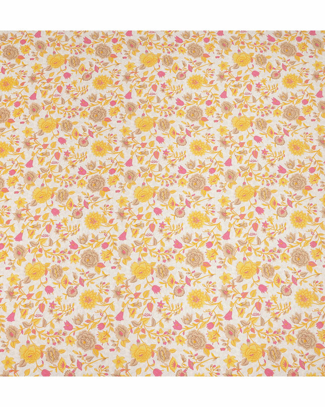 Cream Yellow Pink Floral Garden Printed Pure Silk Crepe Fabric Lightweight Soft Draping Dress Material 110 Cms Width India Origin-D28804 Regal Fabrics