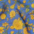 Blue Yellow Floral Garden Printed Pure Silk Crepe Fabric Lightweight Soft Draping Dress Material 110 Cms Width India Origin-D28806 Regal Fabrics