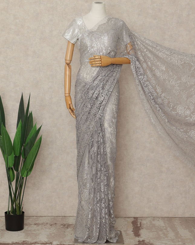 Lavender French Metallic Chantilly Lace Saree