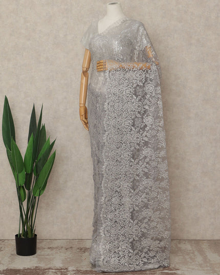 Lavender French Metallic Chantilly Lace Saree