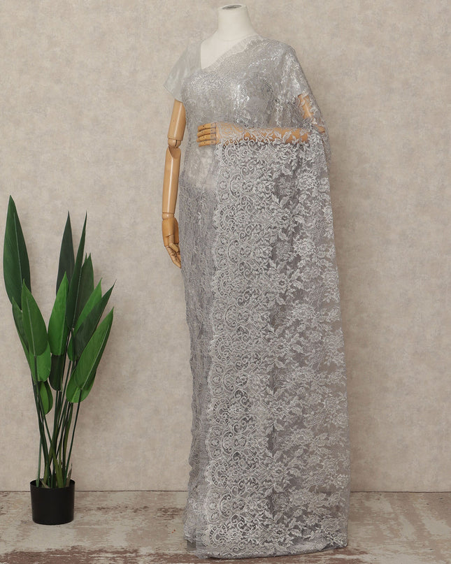 Lavender French Metallic Chantilly Lace Saree