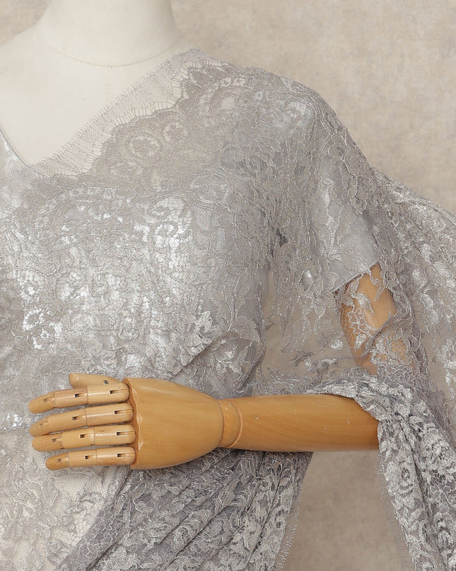Lavender French Metallic Chantilly Lace Saree