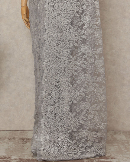 Lavender French Metallic Chantilly Lace Saree