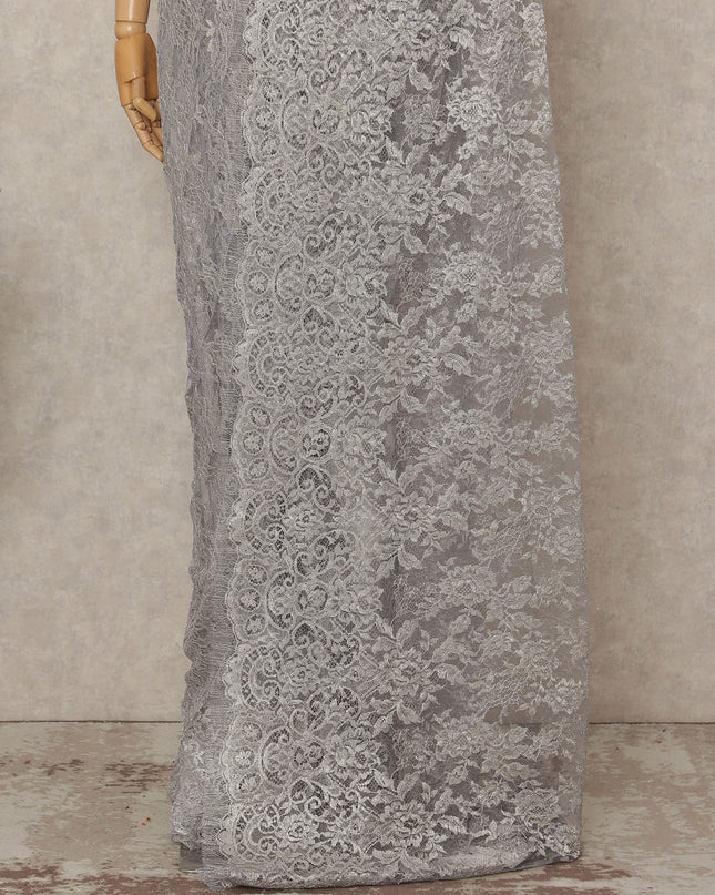 Lavender French Metallic Chantilly Lace Saree
