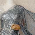 Steel Grey French Chantilly Saree Lace With Stone Work Elegant Floral Net Design 5.5 Mtrs Length 110 Cms Width Premium Soft Sheer Fabric France Origin-D28892 Regal Fabrics