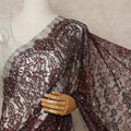 Wine Burgundy French Chantilly Saree Lace With Stone Work Elegant Floral Net Design 5.5 Mtrs Length 110 Cms Width Premium Soft Sheer Fabric France Origin-D28888 Regal Fabrics