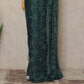 Teal Green French Chantilly Saree Lace With Stone Work Elegant Floral Net Design 5.5 Mtrs Length 110 Cms Width Premium Soft Sheer Fabric France Origin-D28896 Regal Fabrics