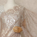 Champagne Beige Outline Metallic French Chantilly Saree Lace With Stone Work Elegant Floral Net Design 5.5 Mtrs Length 110 Cms Width Premium Soft Sheer Fabric France Origin-D28898 Regal Fabrics