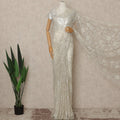 Ivory Off White Outline Metallic French Chantilly Saree Lace With Stone Work Elegant Floral Net Design 5.5 Mtrs Length 110 Cms Width Premium Soft Sheer Fabric France Origin-D28901 Regal Fabrics
