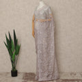 Dusty Mauve Pink Outline Metallic French Chantilly Saree Lace With Stone Work Elegant Floral Net Design 5.5 Mtrs Length 110 Cms Width Premium Soft Sheer Fabric France Origin-D28903 Regal Fabrics