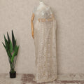 Beige Gold Outline Metallic French Chantilly Saree Lace With Stone Work Elegant Floral Net Design 5.5 Mtrs Length 110 Cms Width Premium Soft Sheer Fabric France Origin-D28902 Regal Fabrics
