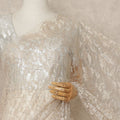 Beige Gold Outline Metallic French Chantilly Saree Lace With Stone Work Elegant Floral Net Design 5.5 Mtrs Length 110 Cms Width Premium Soft Sheer Fabric France Origin-D28902 Regal Fabrics