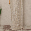 Beige Gold Outline Metallic French Chantilly Saree Lace With Stone Work Elegant Floral Net Design 5.5 Mtrs Length 110 Cms Width Premium Soft Sheer Fabric France Origin-D28902 Regal Fabrics