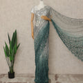 Silver Teal Premium French Ombre Chantilly Saree Lace With Stone Work 5.5 Mtrs Length 110 Cms Width Designer Net Fabric Made In France, Blouse Not Included-D28103 Regal Fabrics