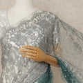 Silver Teal Premium French Ombre Chantilly Saree Lace With Stone Work 5.5 Mtrs Length 110 Cms Width Designer Net Fabric Made In France, Blouse Not Included-D28103 Regal Fabrics