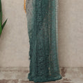 Silver Teal Premium French Ombre Chantilly Saree Lace With Stone Work 5.5 Mtrs Length 110 Cms Width Designer Net Fabric Made In France, Blouse Not Included-D28103 Regal Fabrics