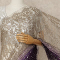 Champagne Plum Premium French Ombre Chantilly Saree Lace With Stone Work 5.5 Mtrs Length 110 Cms Width Designer Net Fabric Made In France, Blouse Not Included-D28106