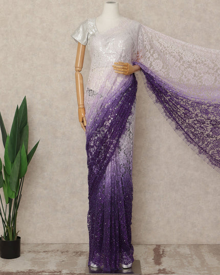 Lavender Purple Premium French Ombre Chantilly Saree Lace With Stone Work 5.5 Mtrs Length 110 Cms Width Designer Net Fabric Made In France, Blouse Not Included-D28101