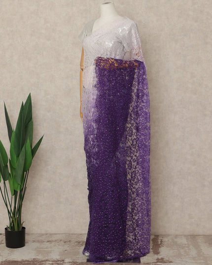 Lavender Purple Premium French Ombre Chantilly Saree Lace With Stone Work 5.5 Mtrs Length 110 Cms Width Designer Net Fabric Made In France, Blouse Not Included-D28101