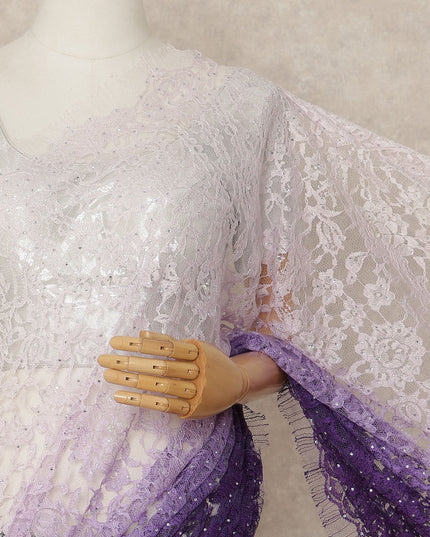 Lavender Purple Premium French Ombre Chantilly Saree Lace With Stone Work 5.5 Mtrs Length 110 Cms Width Designer Net Fabric Made In France, Blouse Not Included-D28101