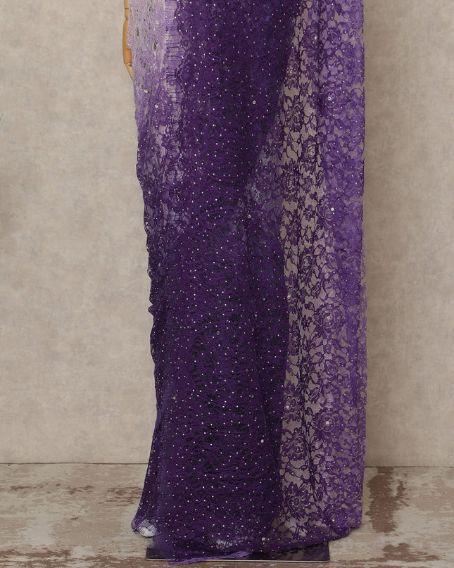 Lavender Purple Premium French Ombre Chantilly Saree Lace With Stone Work 5.5 Mtrs Length 110 Cms Width Designer Net Fabric Made In France, Blouse Not Included-D28101
