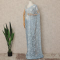 Powder Blue Outline Metallic French Chantilly Saree Lace With Stone Work Elegant Floral Net Design 5.5 Mtrs Length 110 Cms Width Premium Soft Sheer Fabric France Origin-D28899 Regal Fabrics