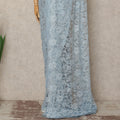 Powder Blue Outline Metallic French Chantilly Saree Lace With Stone Work Elegant Floral Net Design 5.5 Mtrs Length 110 Cms Width Premium Soft Sheer Fabric France Origin-D28899 Regal Fabrics