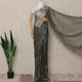 Black Silver Metallic French Chantilly Saree Lace With Stone Work Elegant Floral Net Design 5.5 Mtrs Length 110 Cms Width Premium Soft Sheer Fabric France Origin-D28919 Regal Fabrics