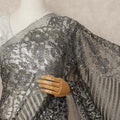 Black Silver Metallic French Chantilly Saree Lace With Stone Work Elegant Floral Net Design 5.5 Mtrs Length 110 Cms Width Premium Soft Sheer Fabric France Origin-D28919 Regal Fabrics