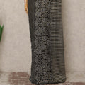 Black Silver Metallic French Chantilly Saree Lace With Stone Work Elegant Floral Net Design 5.5 Mtrs Length 110 Cms Width Premium Soft Sheer Fabric France Origin-D28919 Regal Fabrics