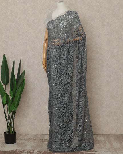 Grey French Chantilly Lace Saree with bead work and sequins