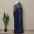 Navy Blue French Metallic Chantilly Lace Saree