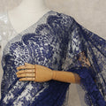 Navy Blue French Metallic Chantilly Lace Saree