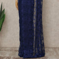 Navy Blue French Metallic Chantilly Lace Saree