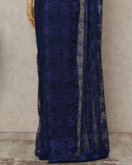 Navy Blue French Metallic Chantilly Lace Saree