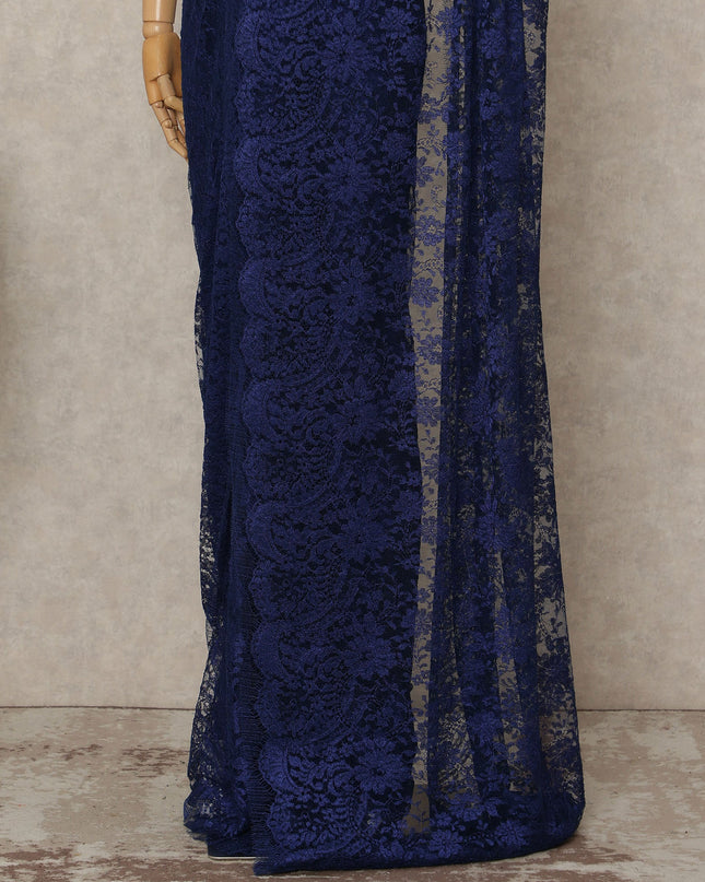 Navy Blue French Metallic Chantilly Lace Saree